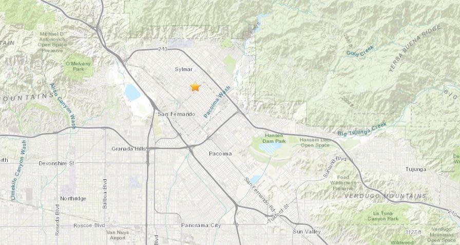 A 4.2-magnitude earthquake struck the Pacoima area of the San Fernando Valley early Thursday morning, July 2020. / Credit: USGS