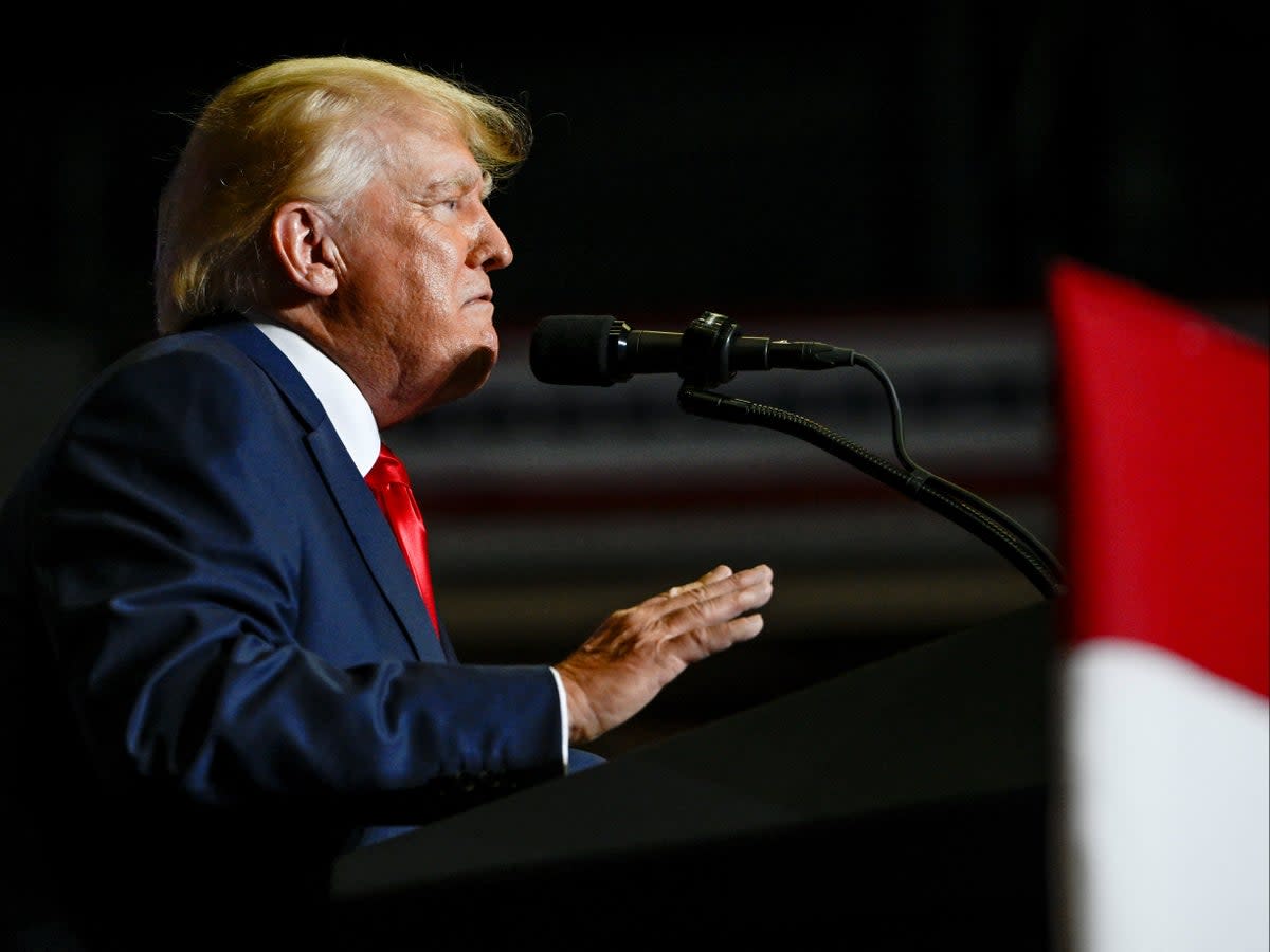 Former US president Donald Trump speaks during a rally in Youngstown, Ohio (REUTERS)