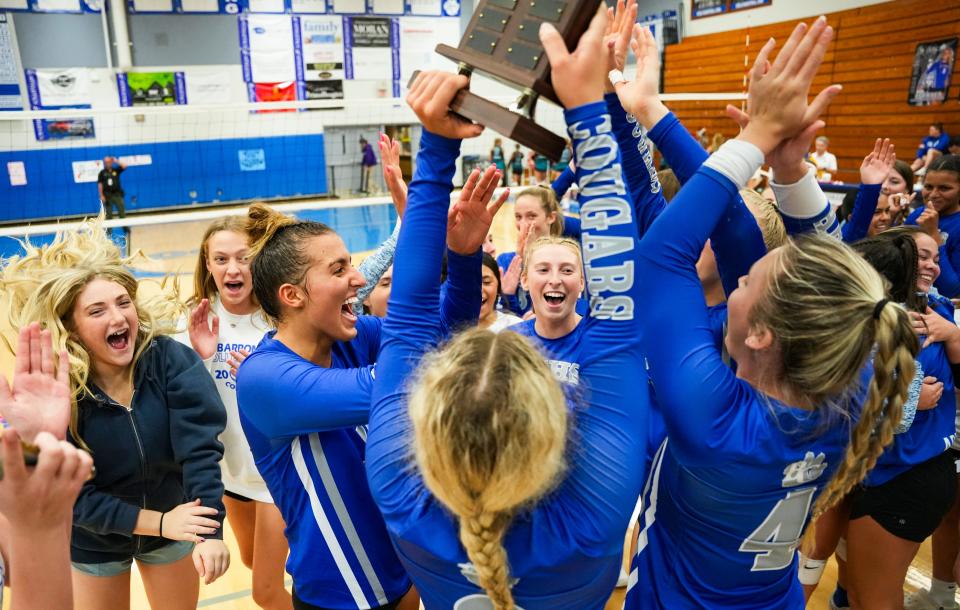 The Barron Collier Cougars compete against the Gulf Coast Sharks in the CCAC championship game at Barron Collier High School on Thursday, Oct. 5, 2023.