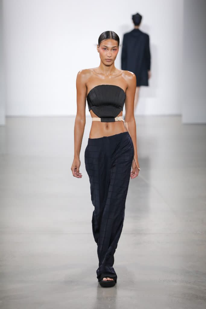 Bevza’s tube top and low-rise pant pairing. - Credit: Courtesy of Bevza