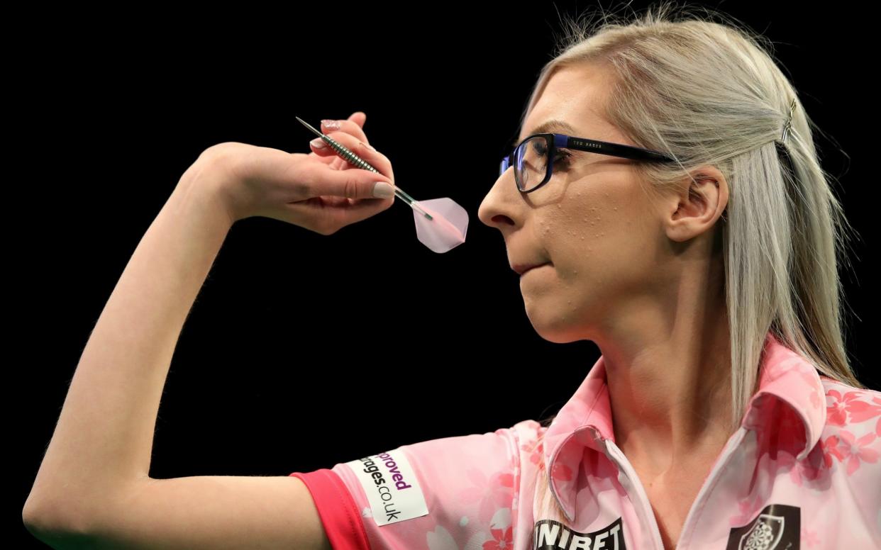 Fallon Sherrock throws in her match against Glen Durrant during day two of the Unibet Premier League at Motorpoint Arena - Fallon Sherrock set to return to competitive action next month in Austria after shielding from coronavirus - GETTY IMAGES