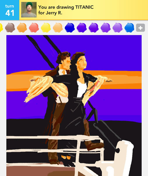 <b><p>TITANIC</p></b><br><b><p>Photo credit: <a href="http://www.facebook.com/playdrawsomething" rel="nofollow noopener" target="_blank" data-ylk="slk:OMGPOP;elm:context_link;itc:0;sec:content-canvas" class="link ">OMGPOP</a></p></b>