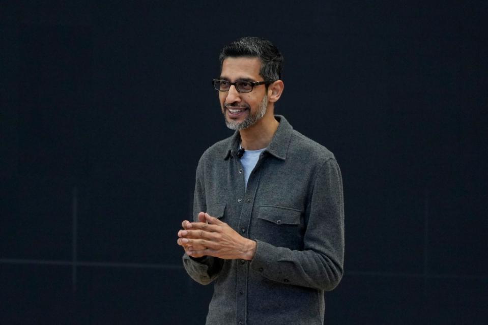 The new feature, “dubbed AI Overviews,” will debut in the US this week. Above, CEO Sundar Pichai on Tuesday. AP