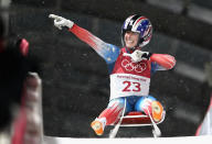 <p>Emily Sweeney of the United States reacts following her run during the Luge Women’s Singles run 3 on day four of the PyeongChang 2018 Winter Olympic Games at Olympic Sliding Centre on February 13, 2018 in Pyeongchang-gun, South Korea. (Photo by Clive Mason/Getty Images) </p>