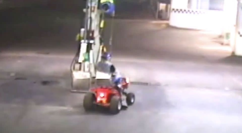 A man pulls up to servo on a lawnmower. Source: Tasmania Police