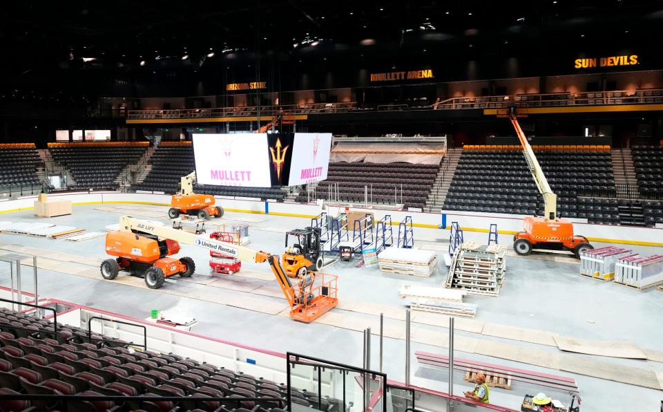 Aug 23, 2022; Tempe, Arizona, USA; The new Multi-Purpose Arena is being named Mullett Arena, in recognition of Donald "Donze" and Barbara Mullett during a press conference at ASU.