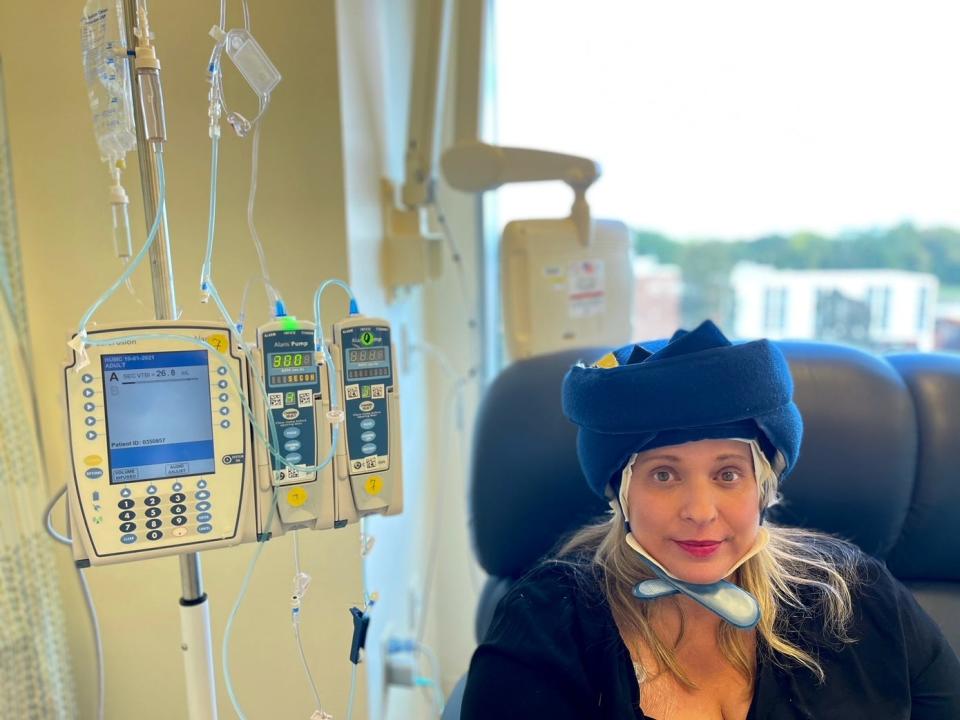 Dannielle Leigh 'cold capping' while undergoing chemotherapy.