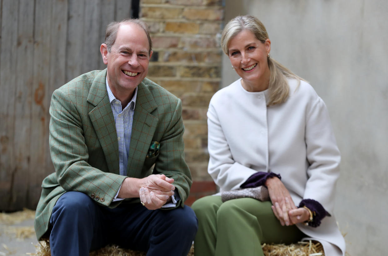 LONDON, ENGLAND - OCTOBER 01: Prince Edward, Earl of Wessex and Sophie, Countess of Wessex at Vauxhall City Farm on October 01, 2020 in London, England. Their Royal Highnesses see the farm's community engagement and education programmes in action, as the farm marks the start of Black History Month.  (Photo by Chris Jackson/- WPA Pool/Getty Images)