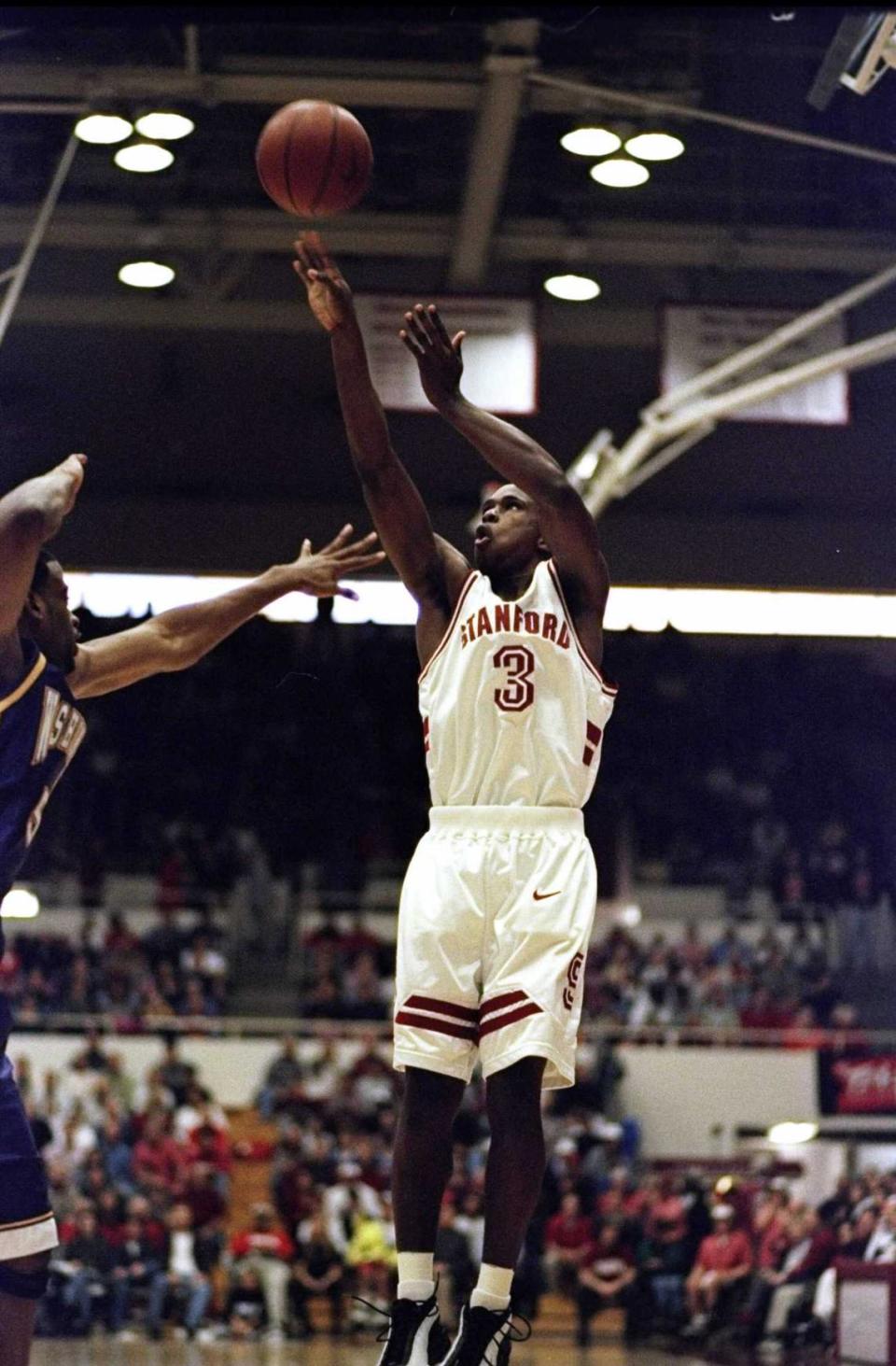 Former Stanford player Kris Weems rises for a jumper. The Kansas City, Kansas star played for the Cardinal after winning two Kansas state championships in high school.