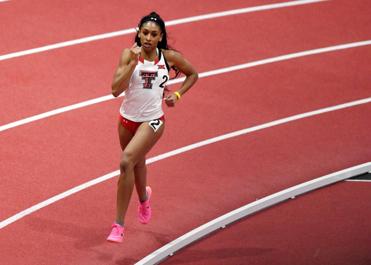 Texas Tech's Kayla Jones competes in the 600-yard run Saturday in the Stan Scott Memorial meet at the Sports Performance Center. Jones, a transfer from Ball State, won the race in 1 minute, 21.35 seconds.