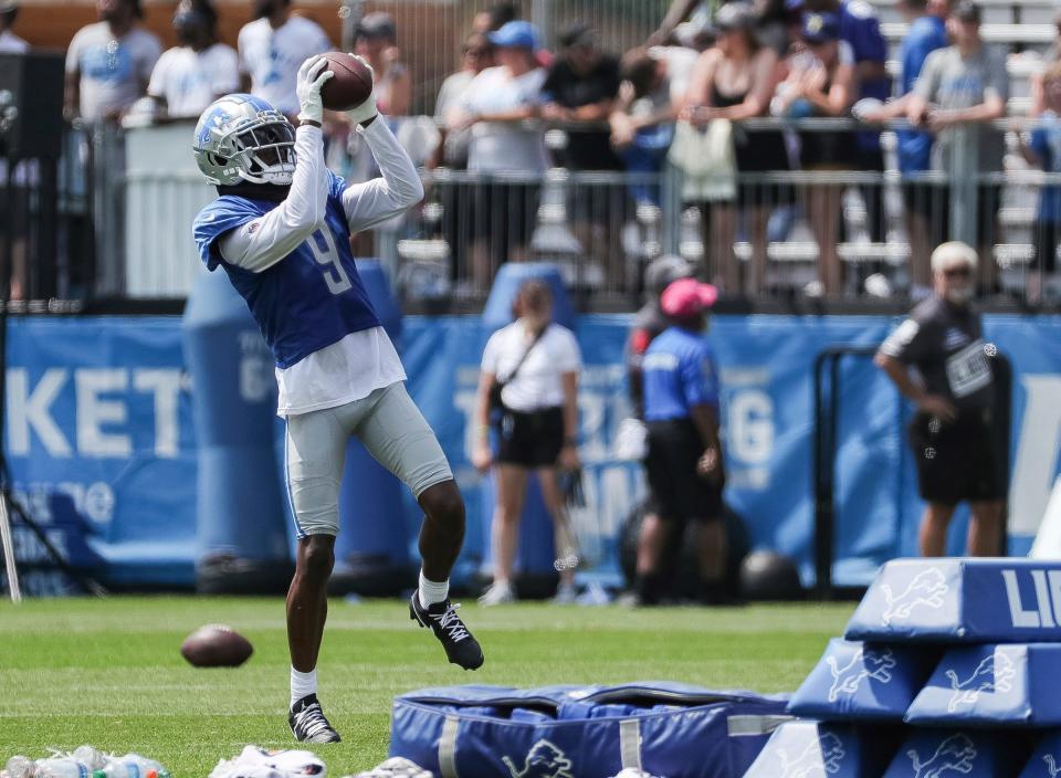 Detroit Lions wide receiver Jameson Williams practices after the joint practice with New York Giants at Detroit Lions headquarters and training facility in Allen Park on Wednesday, August 9, 2023.