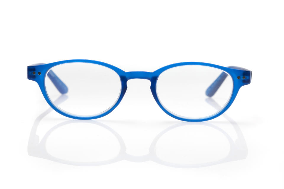 a pair of blue glasses