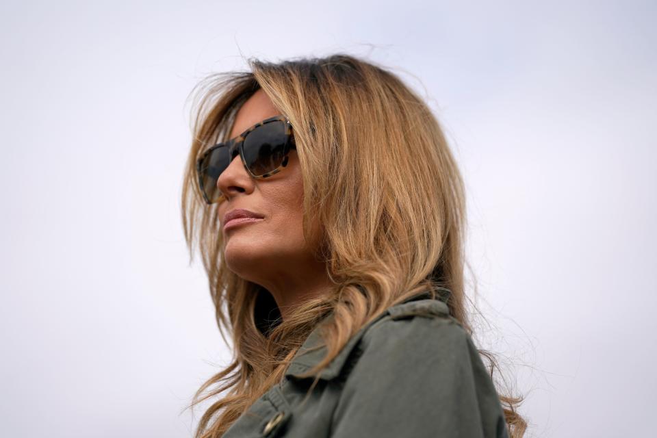 First lady Melania Trump at Andrews Air Force Base, Md., before she and President Trump departed on separate campaign trips on Oct. 27, 2020. She traveled to battleground Pennsylvania to deliver a speech in Atglen in Chester County.