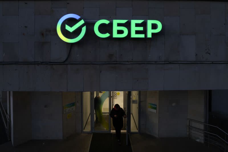 FILE PHOTO: The logo is on display in an office of Sberbank in Saint Petersburg