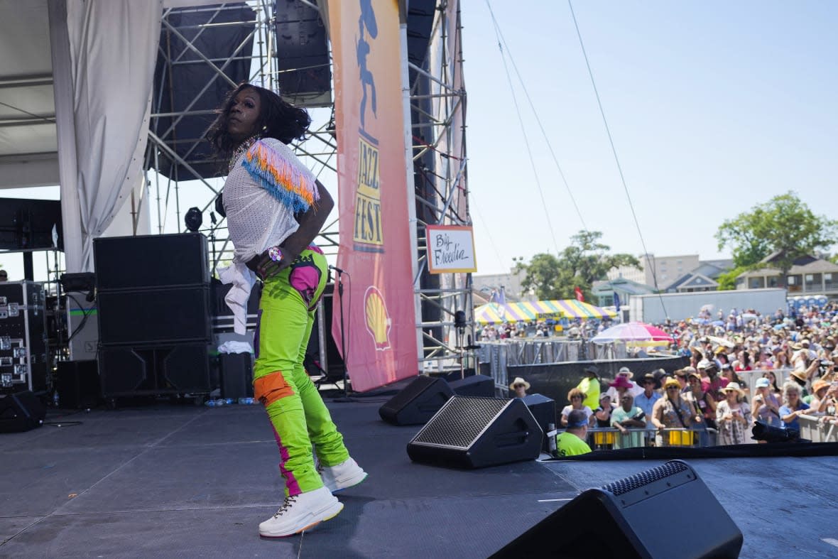 Big Freedia performs at the New Orleans Jazz & Heritage Festival in New Orleans, Friday, April 28, 2023. (AP Photo/Gerald Herbert)