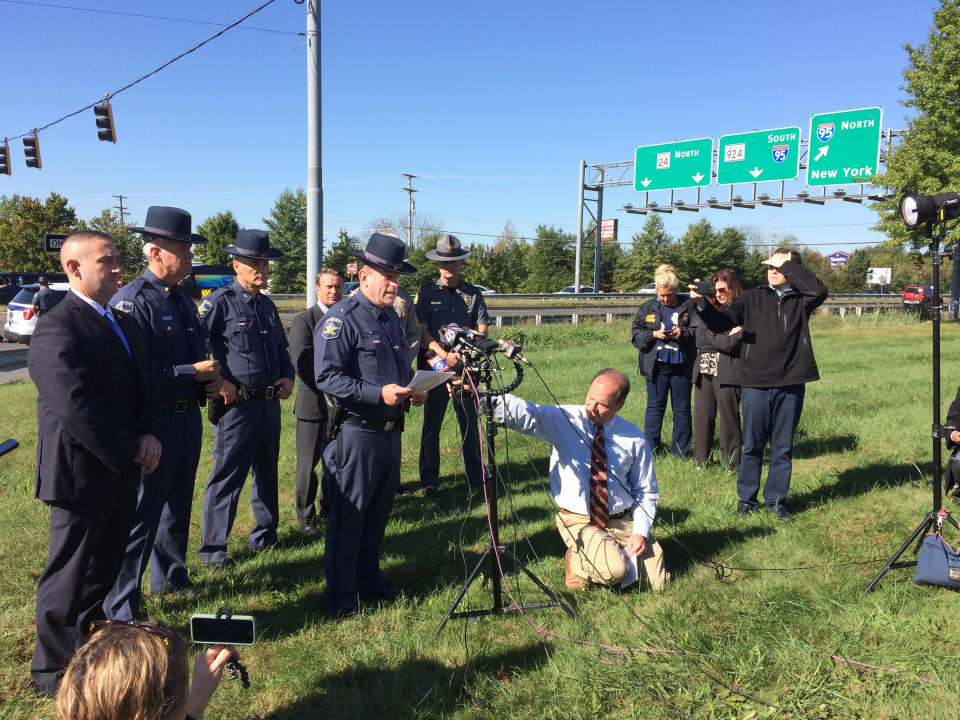 <p>The Harford County sheriff gives a press conference after a shooting at a business park in the Edgewood area of Harford County Wednesday, Oct. 18, 2017. (Photo: Kenneth K. Lam/Baltimore Sun/TNS via Getty Images) </p>