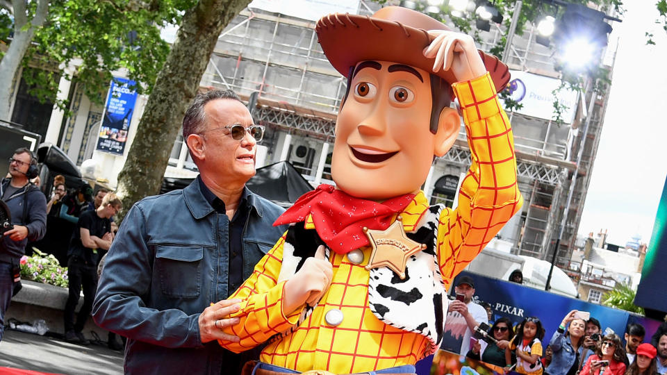 Tom Hanks and Woody attend the European premiere of Disney and Pixar's <i>Toy Story 4</i>. (Photo by Gareth Cattermole/Getty Images for Disney and Pixar)