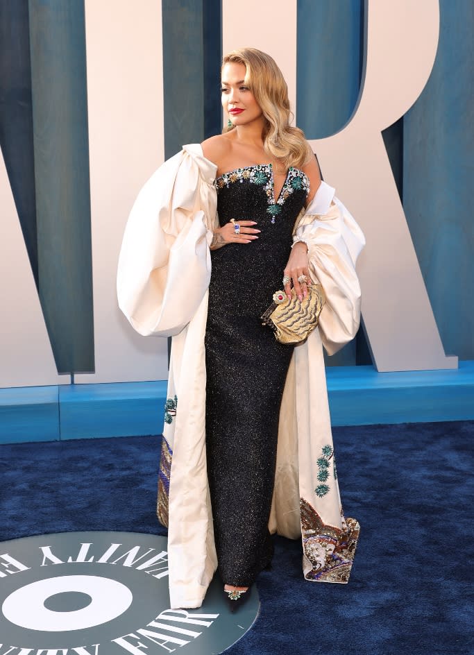 Rita Ora wearing a Miss Sohee gown and shoes by designer Sohee Park at the Vanity Fair Oscars after-party on March 27, 2022. - Credit: Variety
