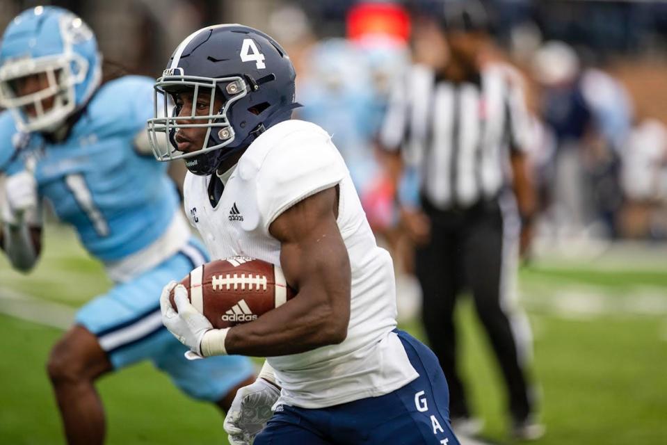 Georgia Southern running back Gerald Green (4) takes off against the Old Dominion defense on Saturday, Oct. 22, 2022 in Norfolk, Virginia. Georgia Southern won 28-23.