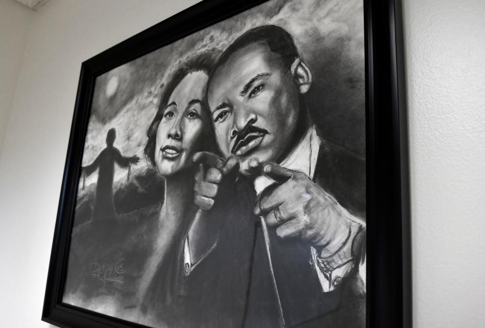 A print of a portrait of Coretta Scott King and Martin Luther King  Jr., by local artist Patrick H. Copelin, is one of the artworks at the Dr. Martin Luther King Jr. Public Library at 955 E. University Blvd., Melbourne.