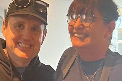 Peter Kay delights staff at Morecambe fish and chip shop as he