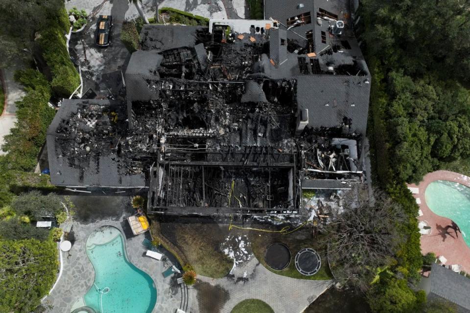 Flames ripped through the $7m property in Studio City, California on March 15 (AP)