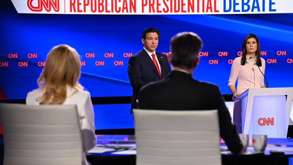 Haley and DeSantis answer questions during the debate. - Will Lanzoni/CNN