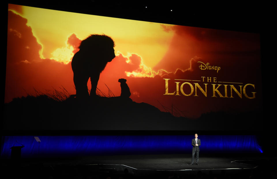 Sean Bailey, president of Walt Disney Studios Motion Picture Production, discusses the upcoming live-action film "The Lion King" during the Walt Disney Studios Motion Pictures presentation at CinemaCon 2019, the official convention of the National Association of Theatre Owners (NATO) at Caesars Palace, Wednesday, April 3, 2019, in Las Vegas. (Photo by Chris Pizzello/Invision/AP)