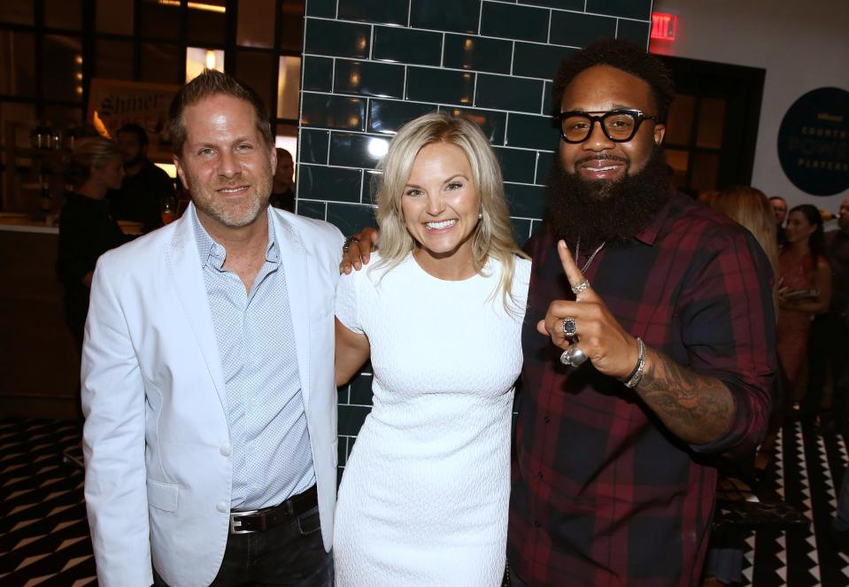 Jon Loba Executive Vice President BBR Music Group, Brittany Schaffer and Recording Artist Blanco Brown attend 2019 Billboard Country Power Players at Stateside Kitchen at The Dream Hotel on June 4, 2019 in Nashville, Tennessee.