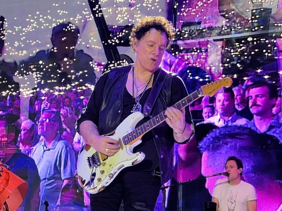 Journey guitarist Neal Schon performs during the Concert for Legends in August at Tom Benson Hall of Fame Stadium during the Pro Football Hall of Fame Enshrinement Festival.