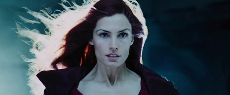 The movie's character, Jean Grey, is shown with an angry expression on her face