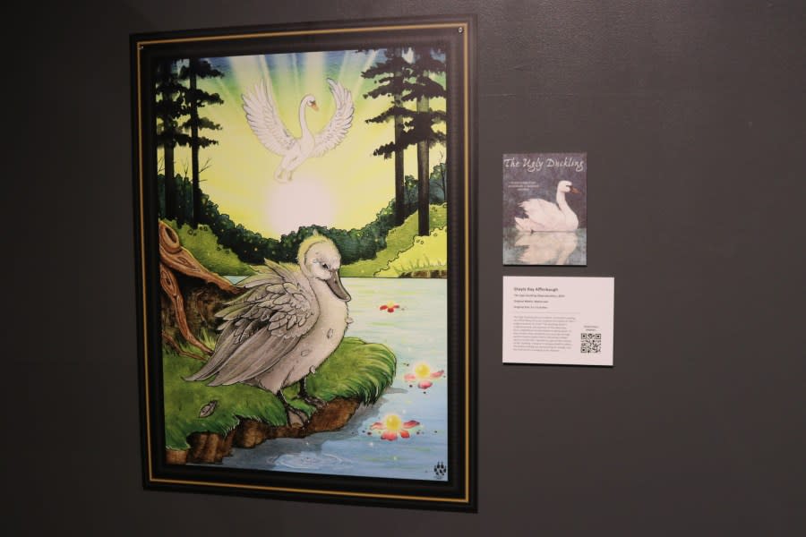 Shayla Ray Afflerbaugh’s “Ugly Duckling” painting as part of the Putnam’s “Tails From Tales” exhibit.