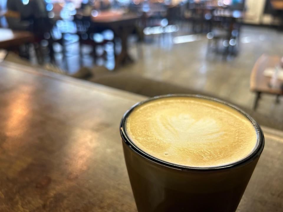 The honeysuckle latte at Belltower Coffee