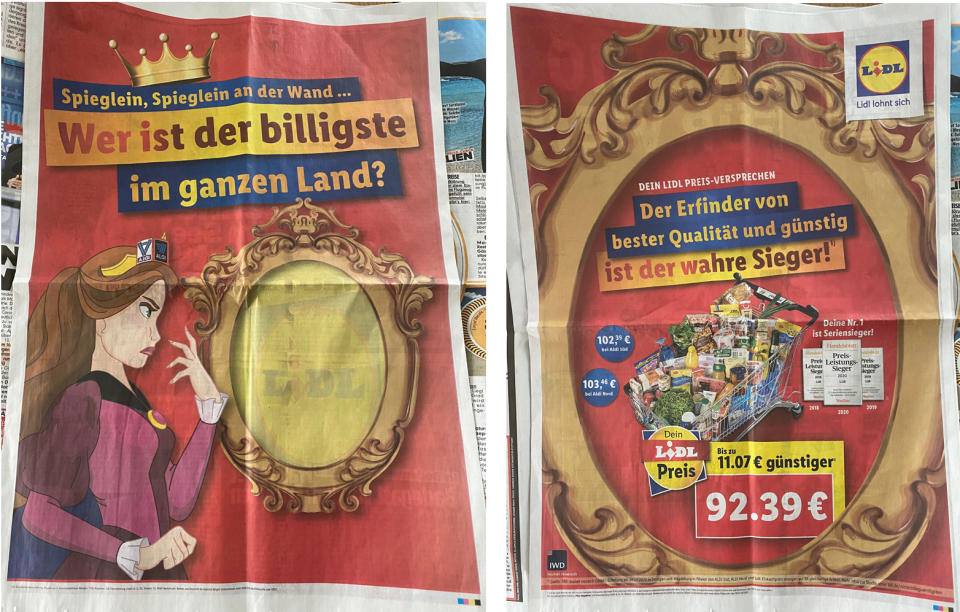 So bewarb Lidl in der Bild vom 7. Juli seine günstigen Preise. (Bilder: Yahoo!)