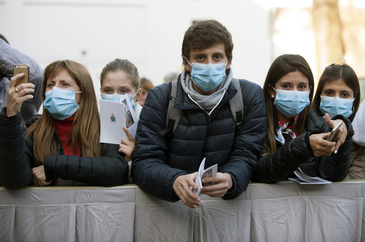 ROME, ITALY - FEBRUARY 26: Pope Francis celebrates Ash Wednesday by taking the short journey from the church of Sant'Anselmo to the Basilica of Santa Sabina on the Aventine, where he will preside over the Eucharistic celebration. Some believers wear masks to protect themselves from the Coronavirus. Rome (Italy), February 26th, 2020 (Photo by Grzegorzs Galazka/Archivio /Mondadori Portfolio via Getty Images)