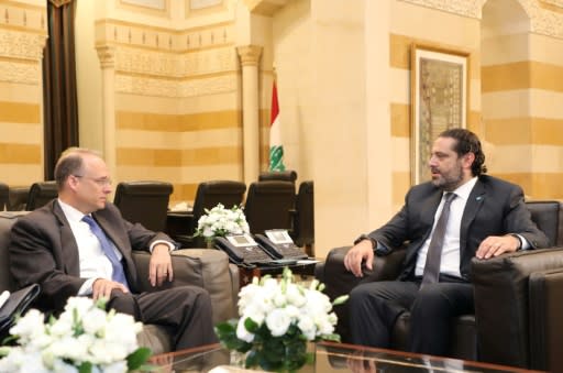 US treasury assistant secretary for terrorist financing, Marshall Billingslea (L), meeting Lebanese Prime Minister Saad Hariri on Monday