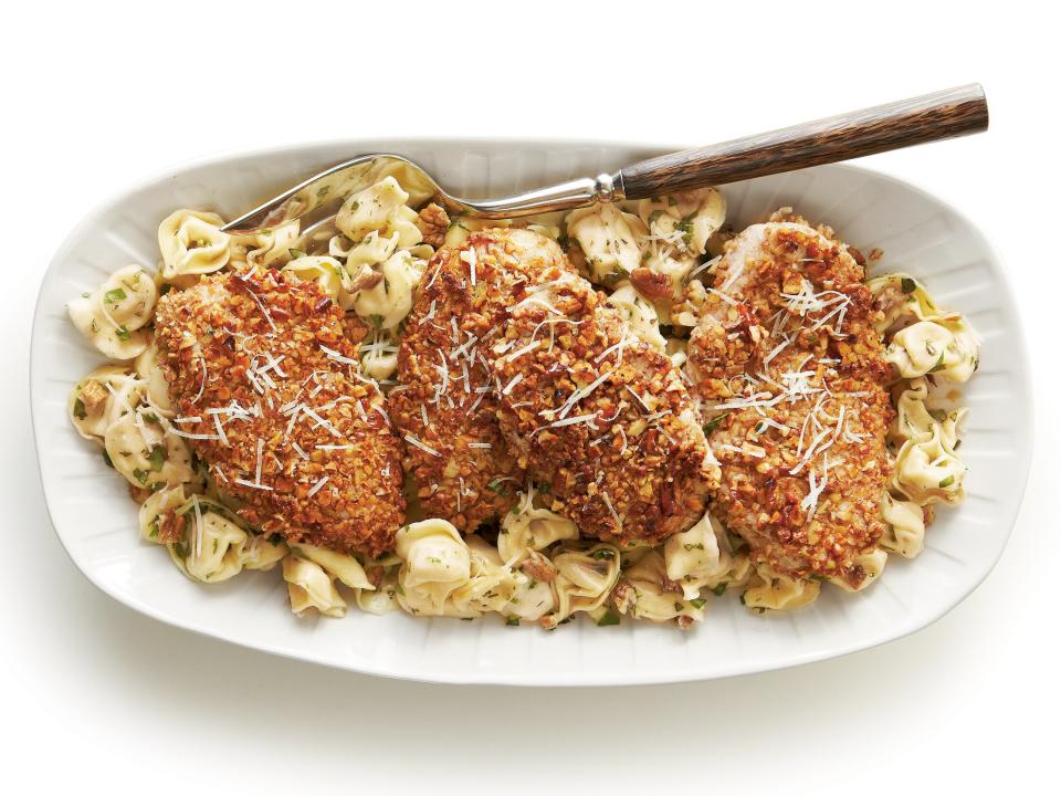 Pecan-Crusted Chicken and Tortellini with Herbed Butter Sauce