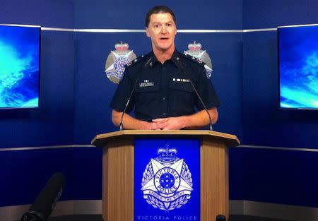 Victoria state police deputy commissioner Shane Patton speaks during a media conference regarding charging the Vatican's treasurer, Australian Cardinal George Pell, with multiple sexual assault offenses, in Melbourne, Australia June 29, 2017. REUTERS/Joe Hinchliffe