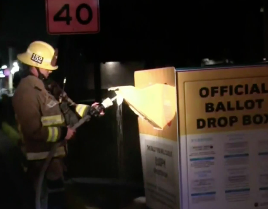 Ballots damaged after drop box is set on fire in Los Angeles (CBSLA)