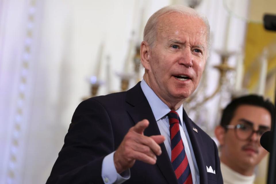 U.S. President Joe Biden speaks at an event celebrating Pride month in the East Room of the White House June 15, 2022 in Washington, DC. (Photo by Alex Wong/Getty Images)