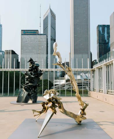 Lucy Hewett “Scholar’s Rock or Stone of Hope or Love of Bronze,” an exhibition of sculptures by Richard Hunt on the roof of the Art Institute of Chicago.