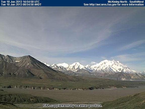 Mt. McKinley in Alaska's Denali National Park on the morning of June 18, 2013, seen from a Federal Aviation Administration weather webcam.