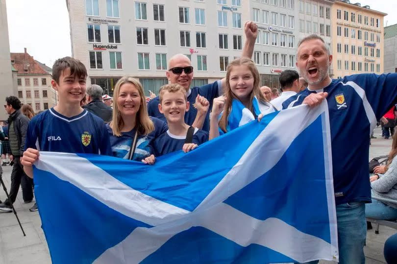 Sam and Eilidh Stewart from Edinburgh with Harry Crewes, mum and dad Donna and Ewan Stewart, and Scott Crewes