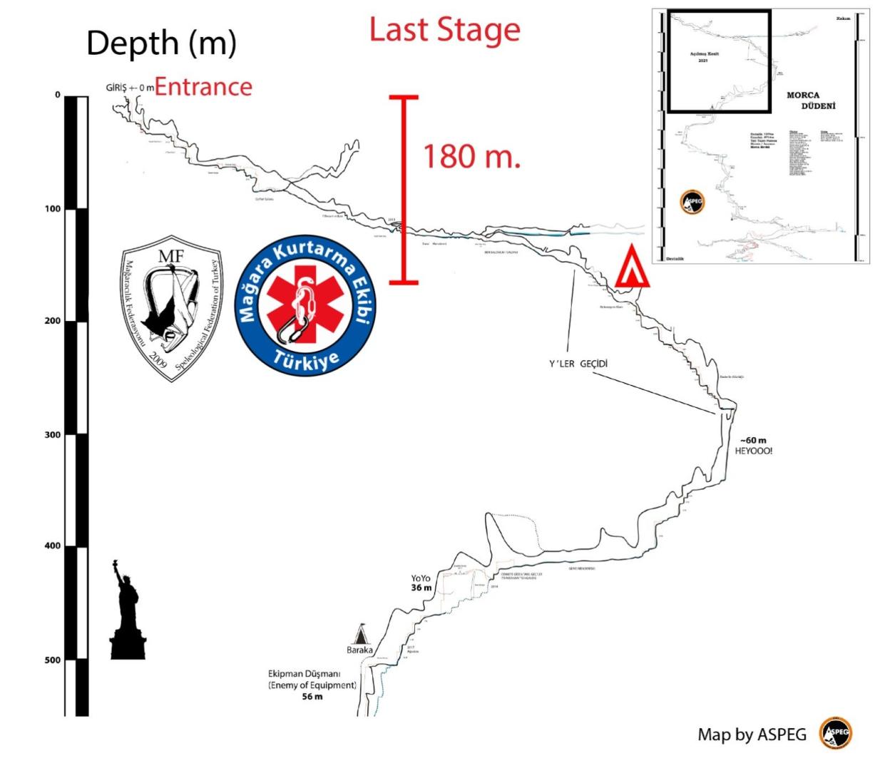 The final stage of Mark Dickey’s rescue evacuation from the Morca cave (European Cave Rescue Association (ECRA))