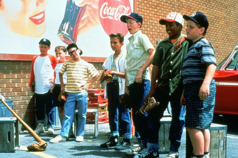 Cast members from “The Sandlot” on set in 1992.