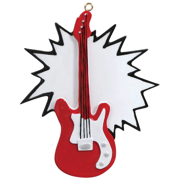 red and white guitar-shaped christmas ornament