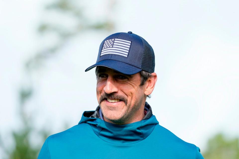 PHOTO: Aaron Rodgers walks off the 10th green on the Spyglass Hill Golf Course during the first round of the AT&T Pebble Beach National Pro-Am golf tournament Feb. 1, 2024, in Pebble Beach, Calif. (Eric Risberg/AP)