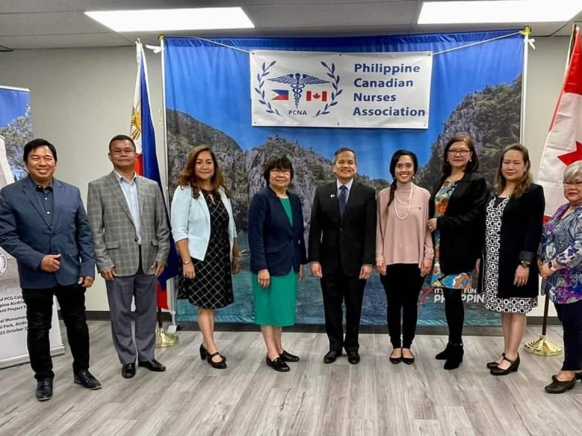 The Philippine Canadian Nurses Association has gained nearly 300 members since Lucy Reyes, middle, created it last summer. (Submitted by Lucy Reyes - image credit)