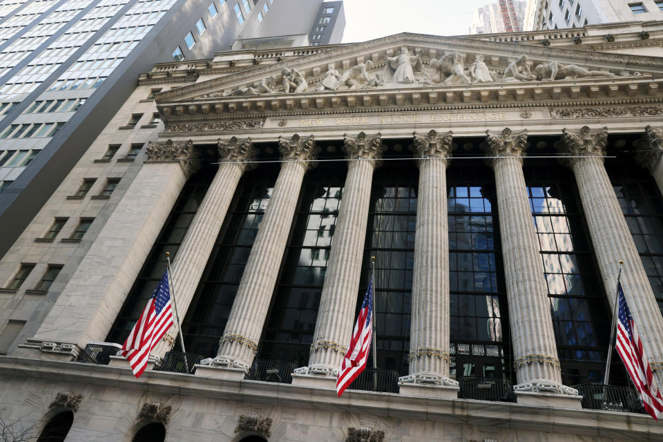 NEW YORK, NEW YORK - MARCH 09: The New York Stock Exchange (NYSE) stands in lower Manhattan on March 09, 2021 in New York City. The Dow Jones Industrial Average rallied more than 300 points Tuesday as tech stocks surged and optimism over the recently passed Covid relief bill cheered investors. (Photo by Spencer Platt/Getty Images)