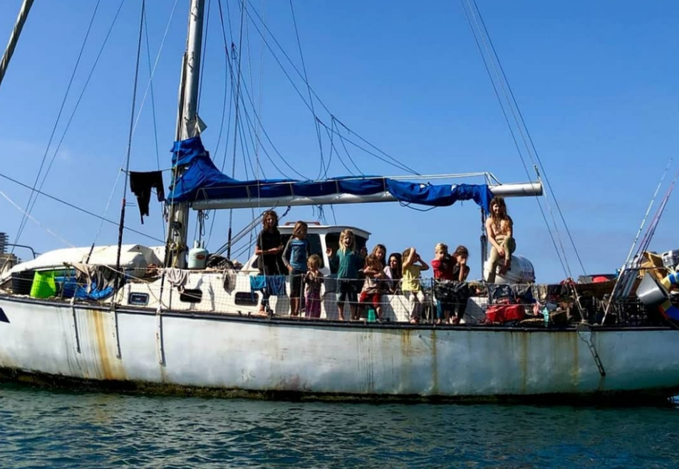 A picture of the Soetekouw on the Sumbawa boat where they lived. One of their kids drowned after falling off into the Hawkesbury River in July. They now claim child services won't let them live on it.